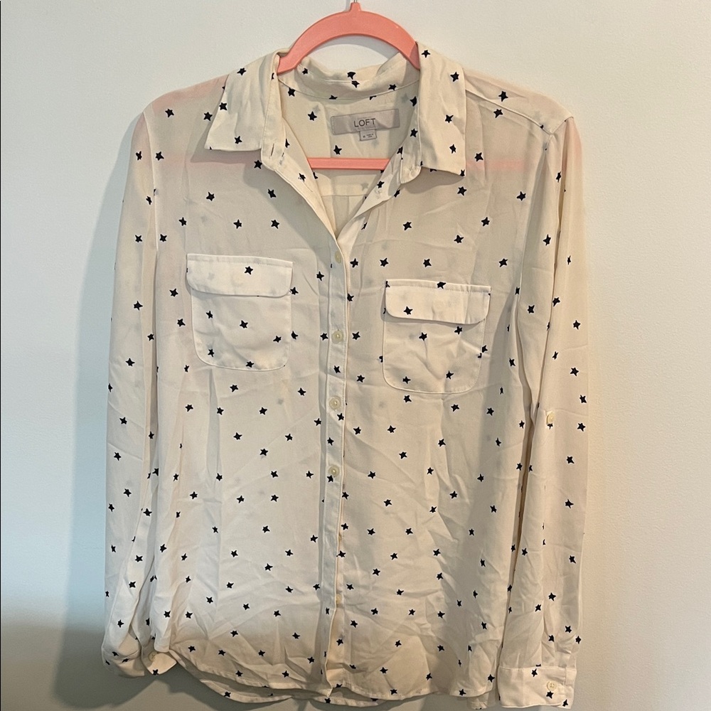 LOFT Ivory Star-Print Button Front Shirt